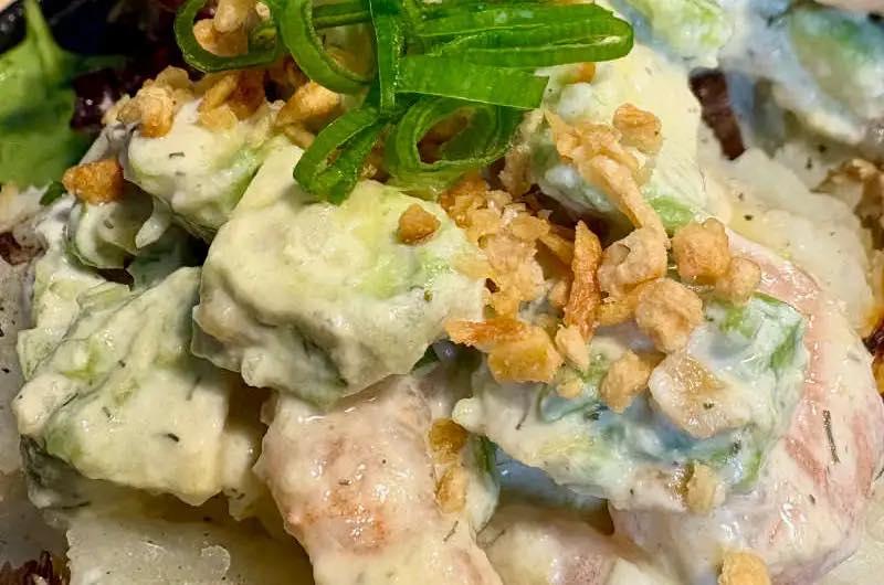 Here it is – the perfect filling: my Prawn and Avocado mix. Sure, it’s a bit of a throwback to the 70s and 80s, but it’s still absolutely devourable. Load it into a jacket potato, roll it in a sandwich wrap, spoon it into crisp lettuce cups, or simply enjoy it as a fresh salad. However you serve it, you won’t regret it. Give it a crack today!

Ingredients:
A handful of cold cooked prawns
1 avocado, chopped into bite-sized pieces
1 spring onion, finely diced
1 tbsp parsley, roughly chopped
2 tsp lemon juice
1 celery stick, finely diced
A pinch of dry roasted garlic (optional)
1⁄4 cup vegan mayo (or regular mayo if you’re not dairy-free/vegan)
Sea salt and cracked black pepper, to season

Instructions:
Chop all the ingredients that need prepping.
In a medium-sized bowl, add the prawns and mayo.
Add the avocado, spring onion, parsley, celery, lemon juice, and garlic (if using).
Gently mix everything together until well combined.
Taste and season with sea salt and cracked black pepper.
Serve inside a jacket potato, in a sandwich, or enjoy on its own with a salad.

#SeafoodLovers #EasyMealInspo #SummerSaladRecipe