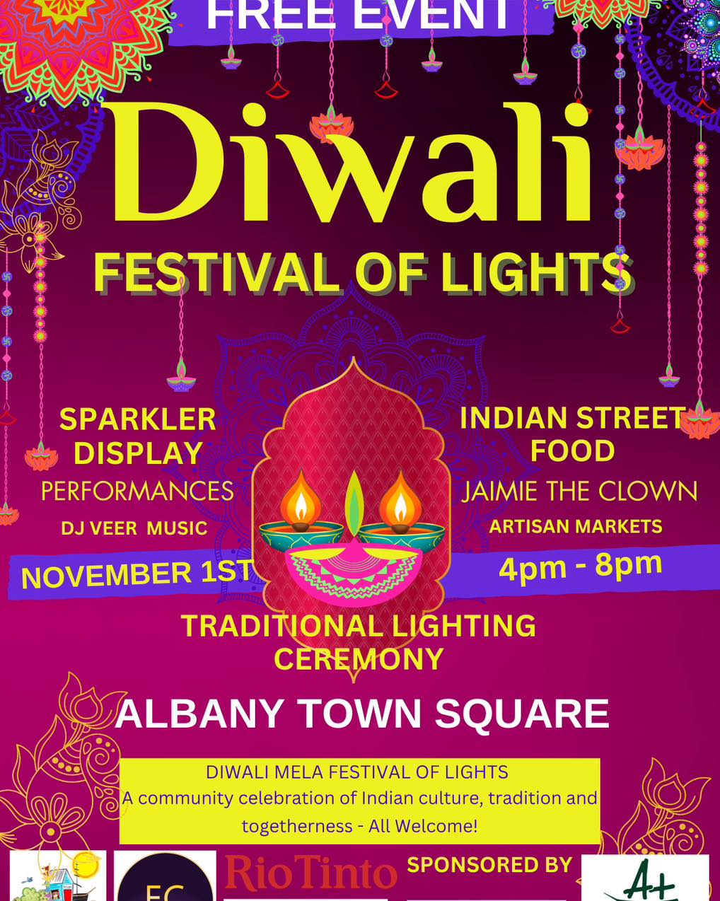 Hey legends!
Last year’s Diwali Festival in Albany was absolutely bloody amazing — seriously, what a vibe! The food was next level, the dancing and entertainment were incredible, and there were heaps of gluten-free options too (massive win for all of us coeliacs 🙌).

It was the first time Albany hosted this festival last year, and it’s back again for another round — and rightfully so! The energy, the people, the colours, the smells… everything about it just makes you feel alive.

So if you’re around Albany this weekend — or even up in Perth — make the trip down! I’ve popped the poster up with all the times and details, so check it out and plan your day.

If you’re visiting Albany right now, you’ve come at the perfect time because this is the event to be at.
Trust me, you’ll absolutely love it.

Here are the list of food vendors this year👉
Northern Indian Street Food
Dosa Tea
Pepper & Salt food van
Curry in a Hurry 
Ayu's Indonesian
Albany Tandoori 

#diwaliFestivalAlbany #Diwalifestival #Indianfood #AlbanyWA #diwali