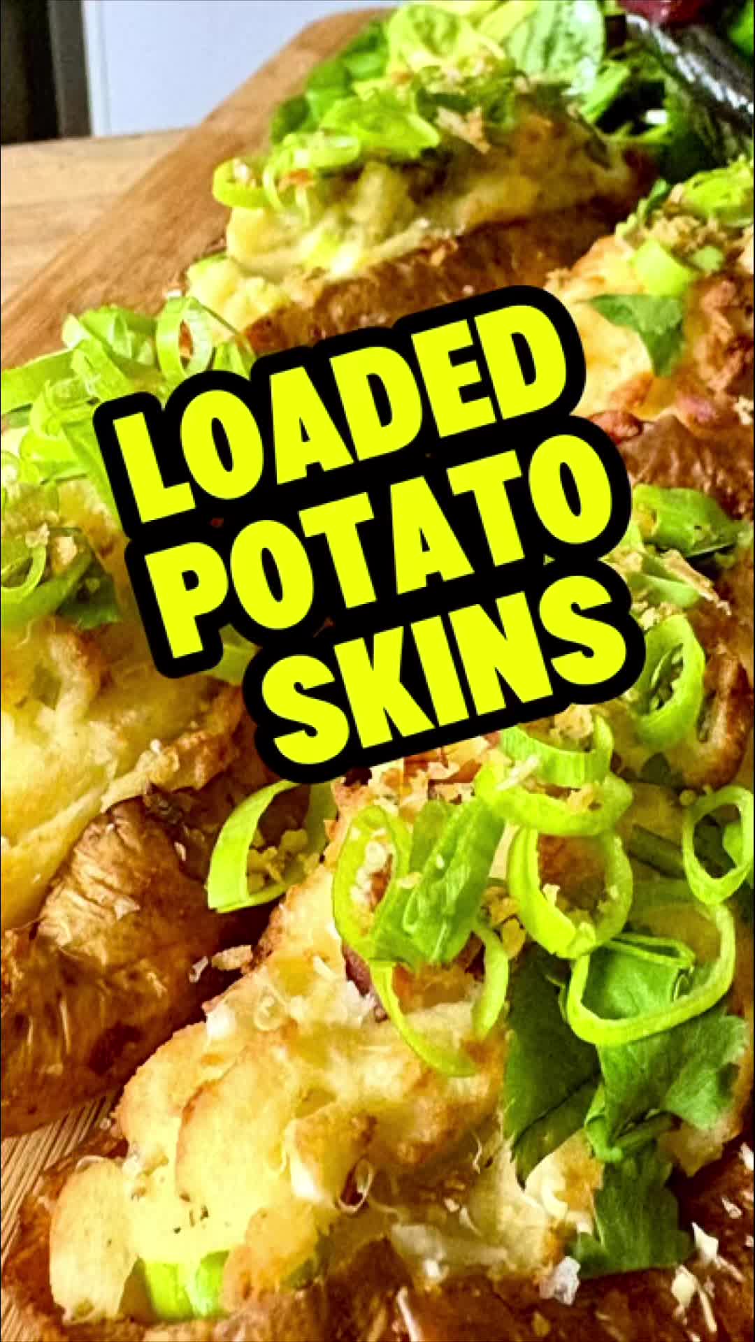 Easy peasy lemon squeeze recipe - 

Prick your potatoes with a fork. Toss them in a bowl with olive oil, salt, and cracked black pepper.
Pop them into the air fryer at 200°C for about 40 minutes (time will depend on size). Check doneness by sliding in a skewer — if it glides through, they’re ready.
Let them cool a couple of minutes, then cut in half (careful, still hot!).
Scoop out the fluffy insides into a bowl, leaving enough around the edges so the skins hold shape.
Mix in sour cream (or dairy-free swap), parmesan, spring onion whites, bacon (optional), parsley, mustard, butter, salt, pepper, and optional chives.
Pro tip:
Use a potato ricer for silky-smooth mash.
Spray the empty potato skins with oil, season with salt & pepper, and pop them back in the air fryer at 200°C until crispy inside and out.
Spoon the potato mixture back into the skins.
Top with extra parmesan or cheddar or dairy-free cheese.
Return to the air fryer until golden brown and heated through.
Plate up with crispy skins, top with the green part of your spring onions and parsley.
Add a simple salad on the side, and you’ve got the ultimate snack or BBQ winner.

#loadedpotatoskins #comfortfood #potatoes @top fans